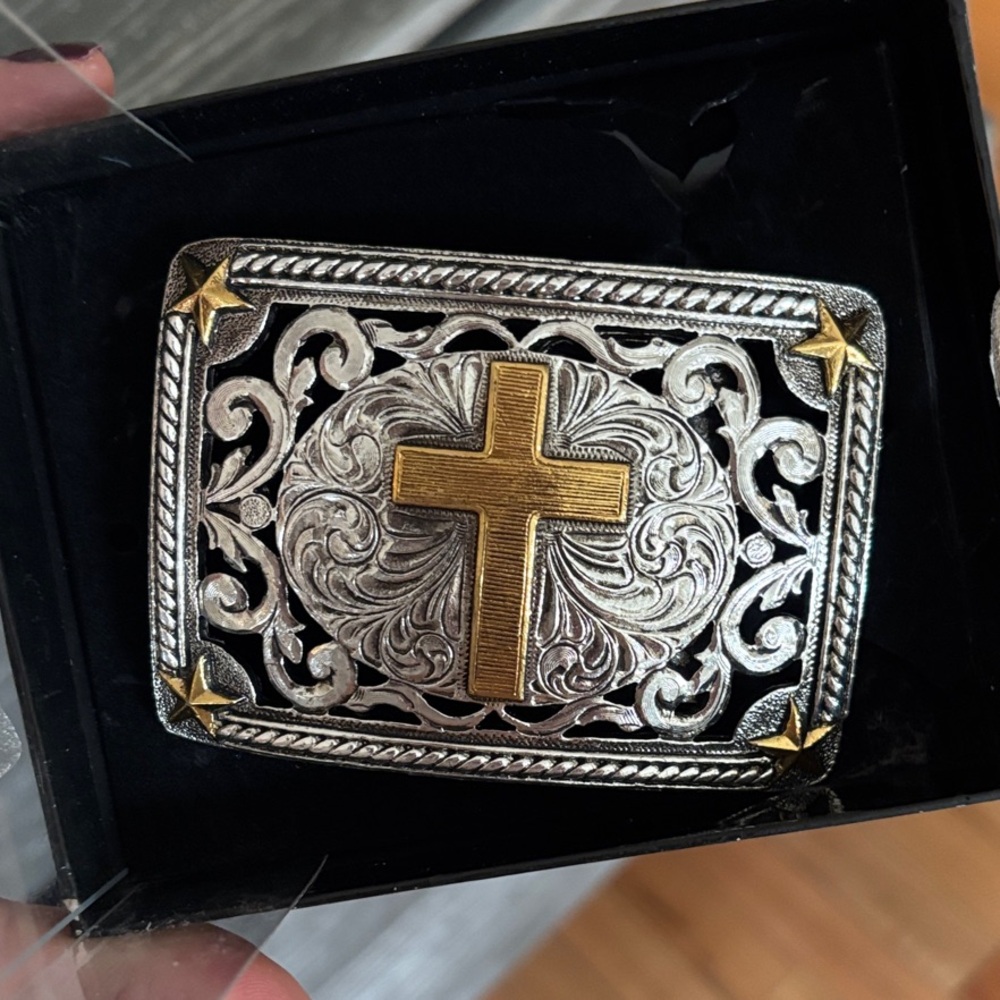 Cody James Silver and Gold Cross Belt Buckle